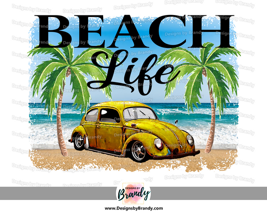 Beach Clipart Design Theme - Beach Life Vintage Yellow Car