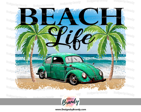 Beach Clipart Design Theme - Beach Life Vintage Green Car