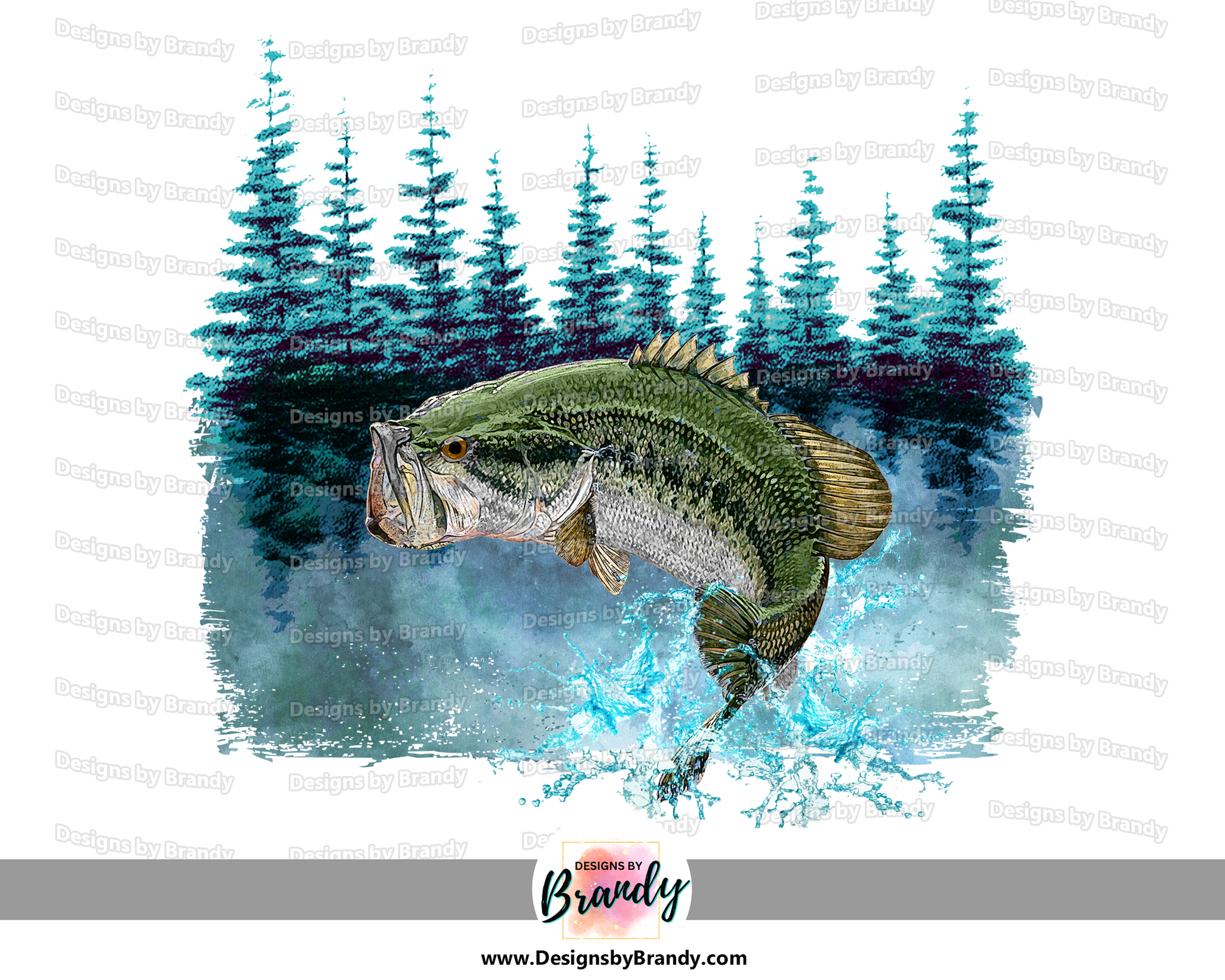 Bass Fish Jumping in Lake Clipart Digital Download 