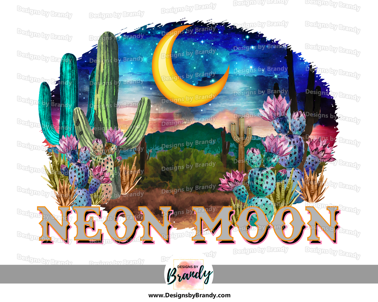 Neon Moon Clipart Transfer Digital Download 