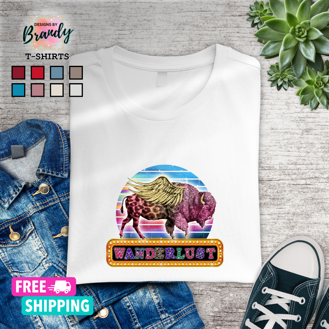 Wanderlust Bling Buffalo Printed Graphic T-Shirt 