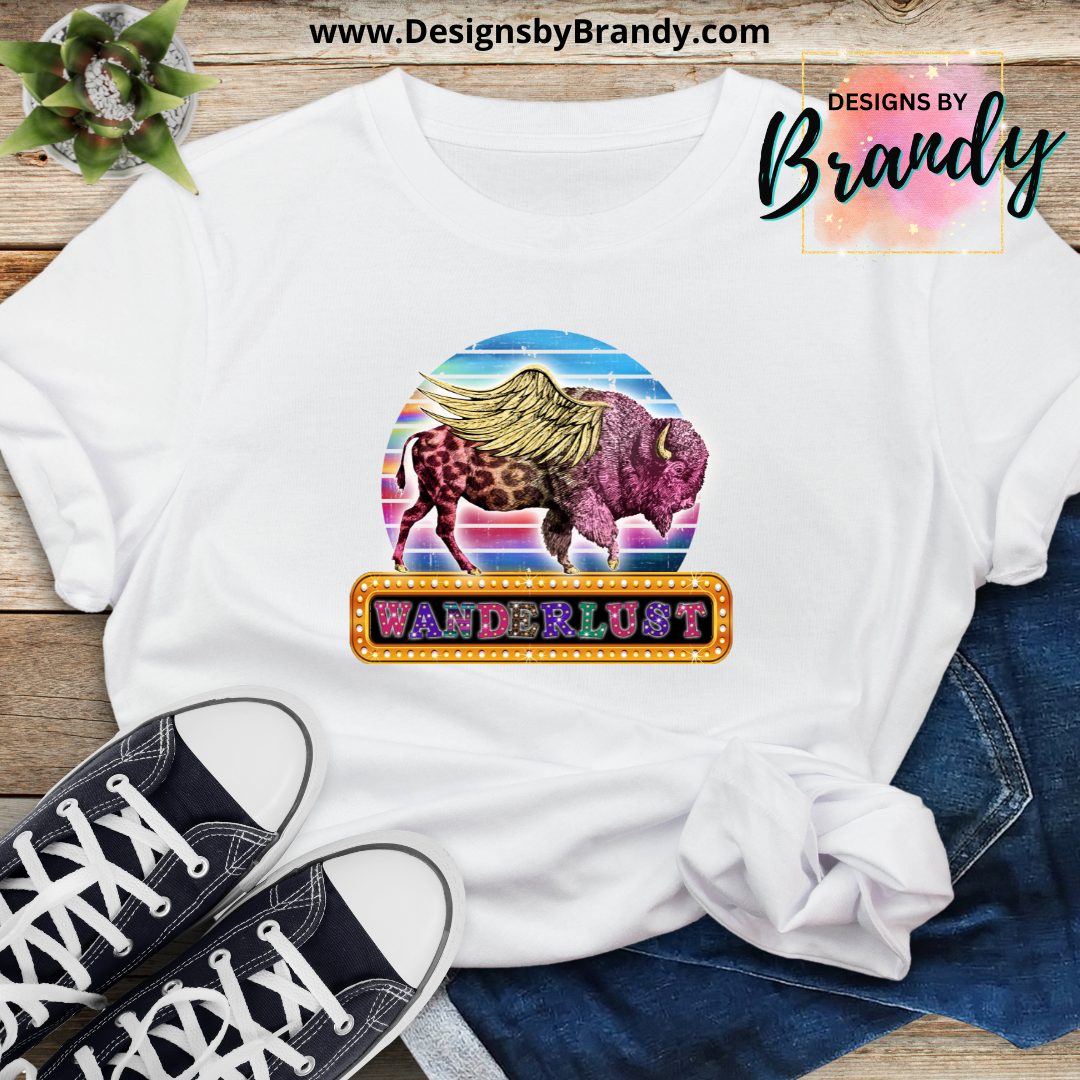 Wanderlust Bling Buffalo Printed Graphic T-Shirt 