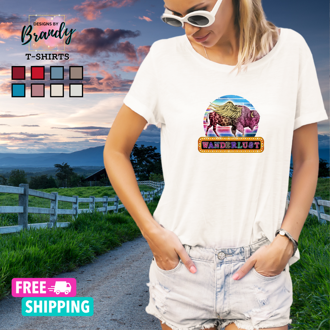 Wanderlust Bling Buffalo Printed Graphic T-Shirt 